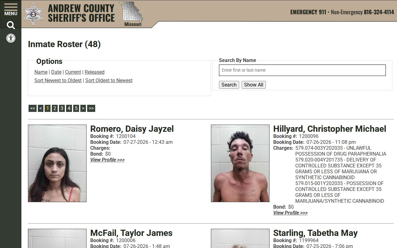 Andrew County current roster used to compare custody with 24-hour releases