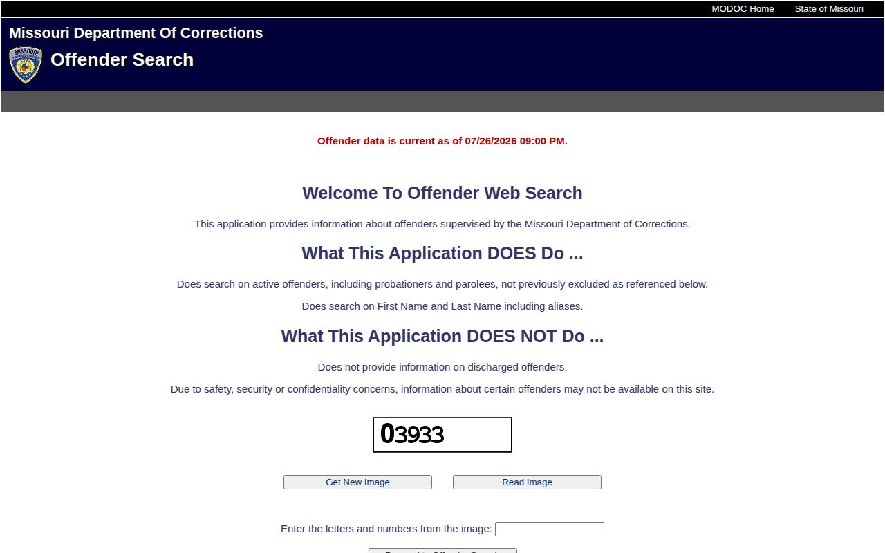 Andrew County released inmate MODOC active offender search