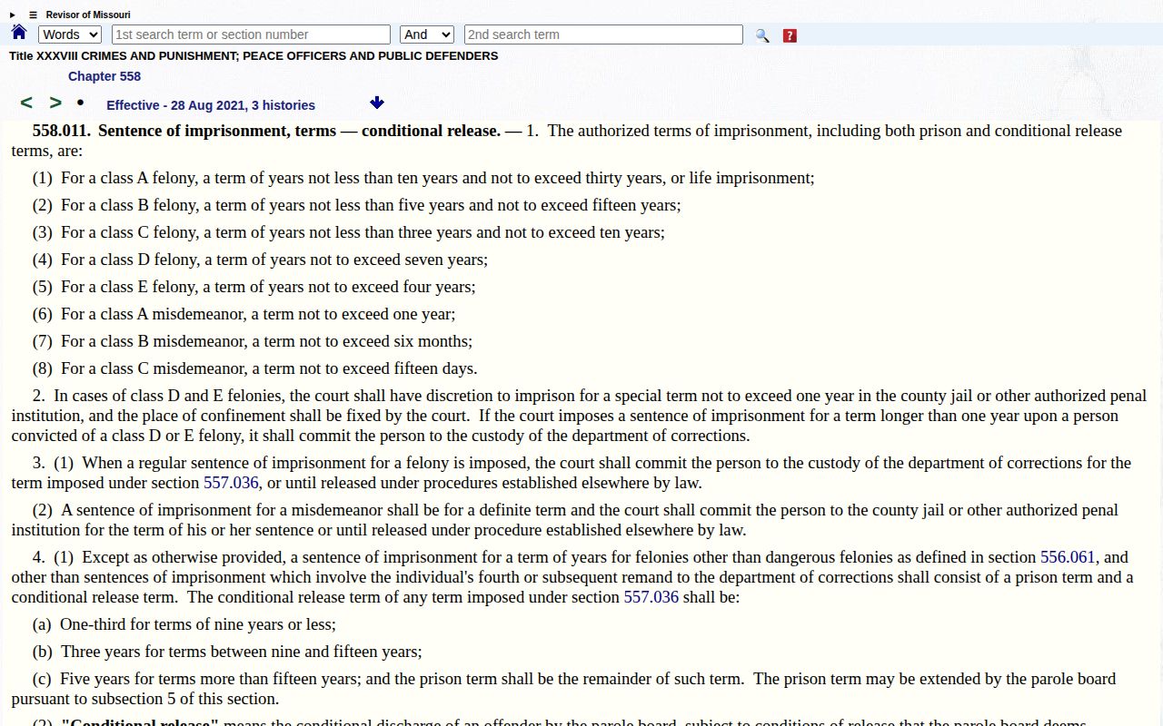 Missouri conditional release statute for an Andrew County release date